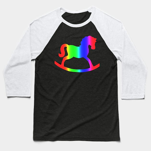 Rainbow Rocking Horse Silhouette Baseball T-Shirt by Art by Deborah Camp